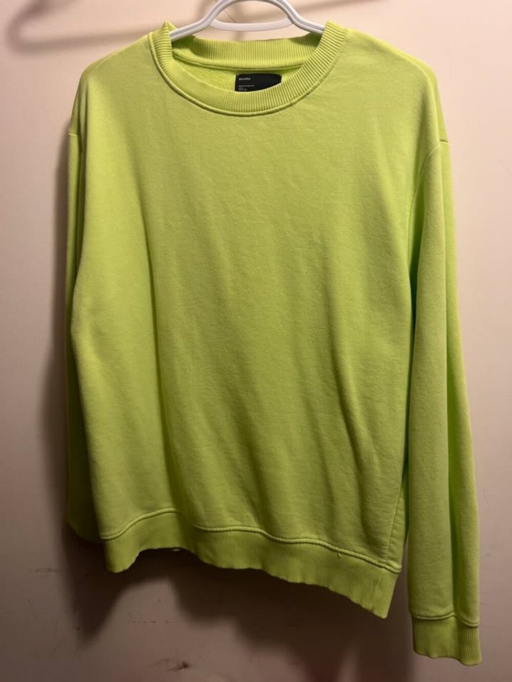 Bershka Neon Lime Green Crewneck Sweatshirt Pullover Mens M-L